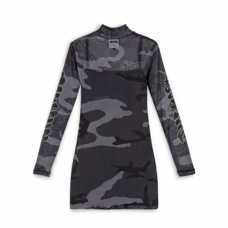 Grimey Black Long Sleeve Micro Mesh Dress - Temple Tusker Design - FW23 Collection