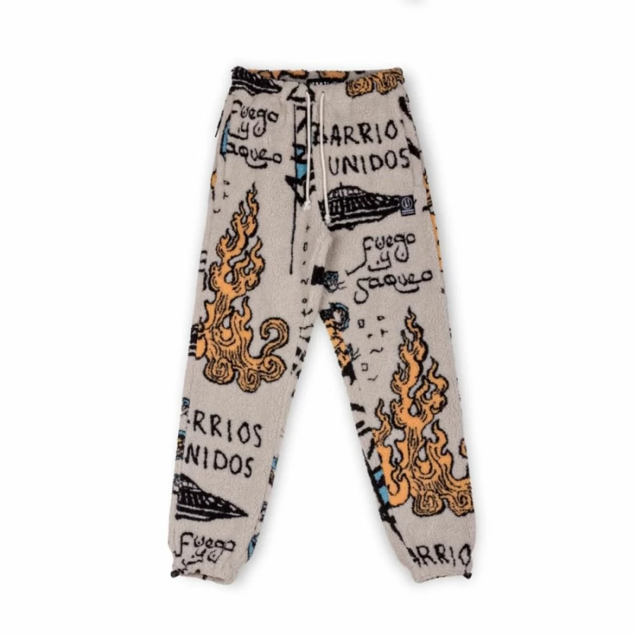 Grimey Lost Boys All Over Print Sweatpants for Men - Cream Color Comfortable Winter Joggers