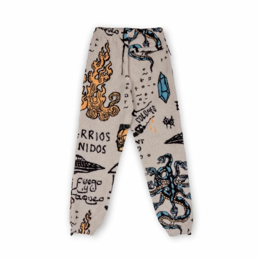 Grimey Lost Boys All Over Print Sweatpants for Men - Cream Color Comfortable Winter Joggers