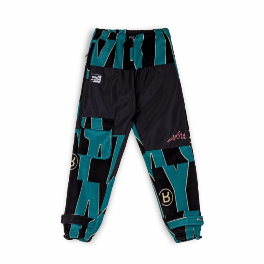 Grimey Snow Fox Print Polar Fleece Pants - Blue Winter Fleece Trousers - Cozy Loungewear Size L 22