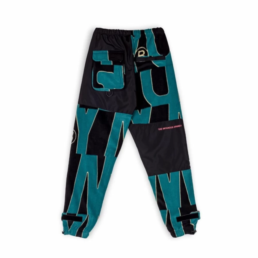 Grimey Snow Fox Print Polar Fleece Pants - Blue Winter Fleece Trousers - Cozy Loungewear Size L 22
