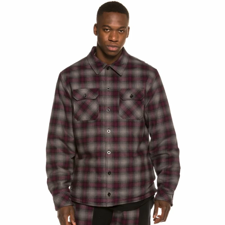 Grimey Black Flannel Long Sleeve Shirt with Yoga Fire Print and Padding FW20 Collection