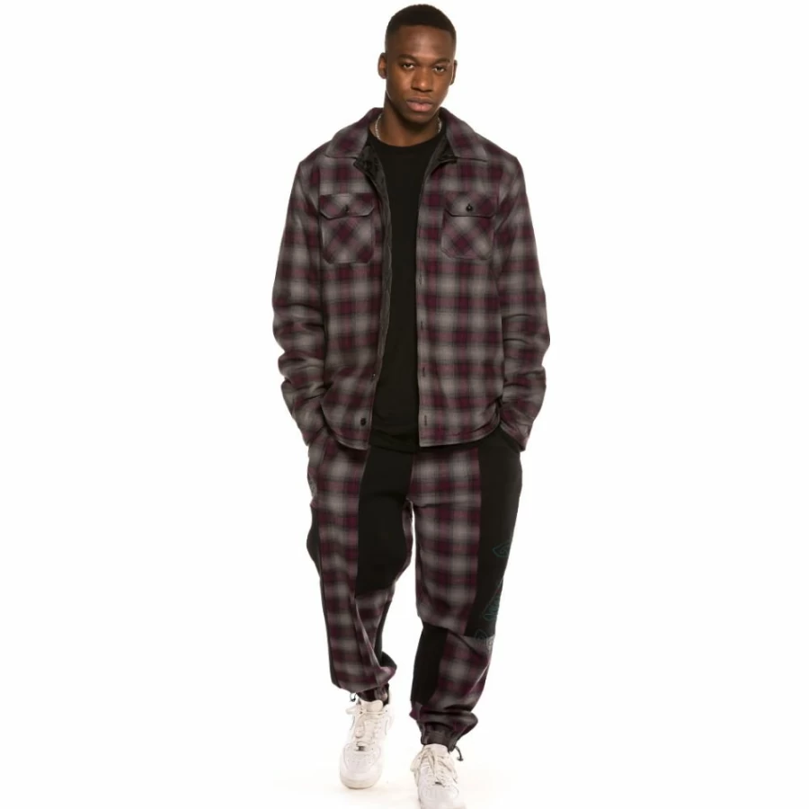 Grimey Black Flannel Long Sleeve Shirt with Yoga Fire Print and Padding FW20 Collection