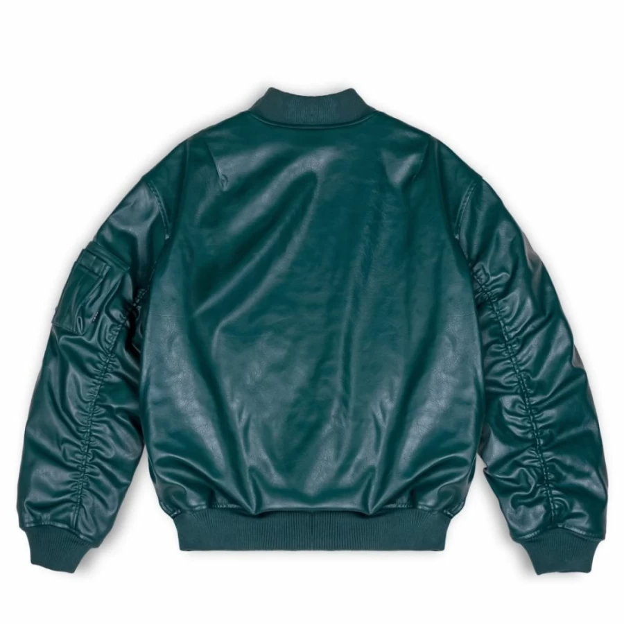 Grimey "Iam" Green Pu Leather Bomber Jacket for Men - Fall 2022 Fashion Outerwear