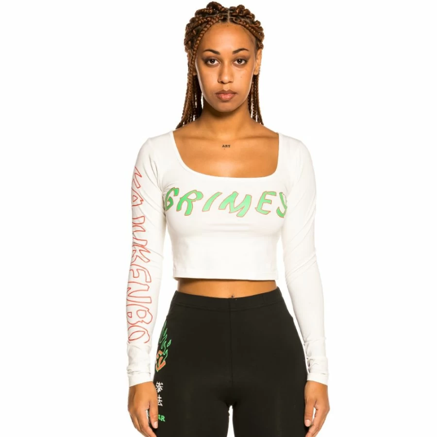 Grimey Destroy All Fear White Long Sleeve Crop Top Fall 2021 Streetwear
