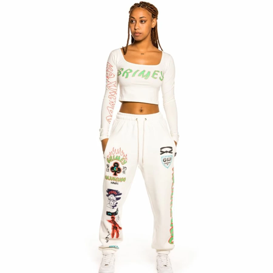 Grimey Destroy All Fear White Long Sleeve Crop Top Fall 2021 Streetwear