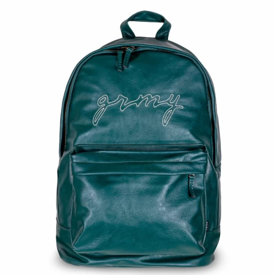 Grimey "I Am" PU Leather Backpack for Men & Women - Stylish Durable Water-Resistant Design - Perfect for School, Travel, or Work - Black