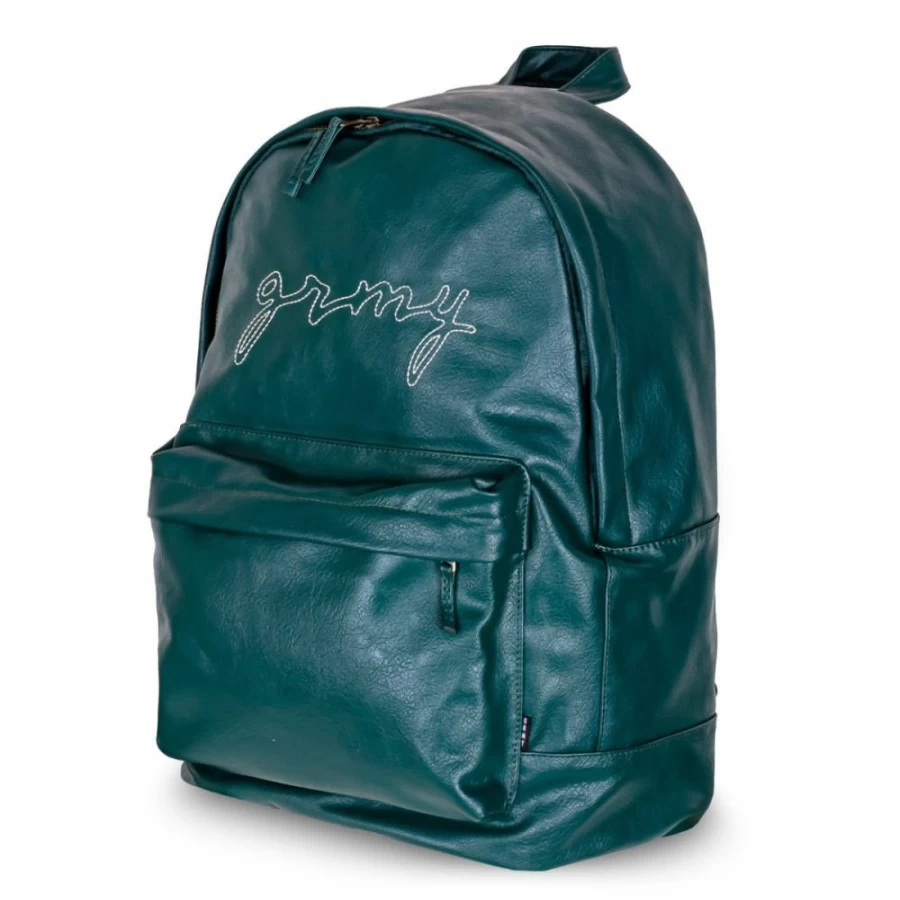Grimey "I Am" PU Leather Backpack for Men & Women - Stylish Durable Water-Resistant Design - Perfect for School, Travel, or Work - Black