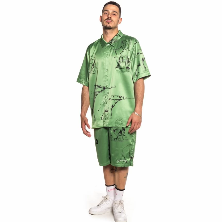 Grimey "Hope Unseen Vimana" Khaki Button Up Shirt for Men - Summer 2021 Collection