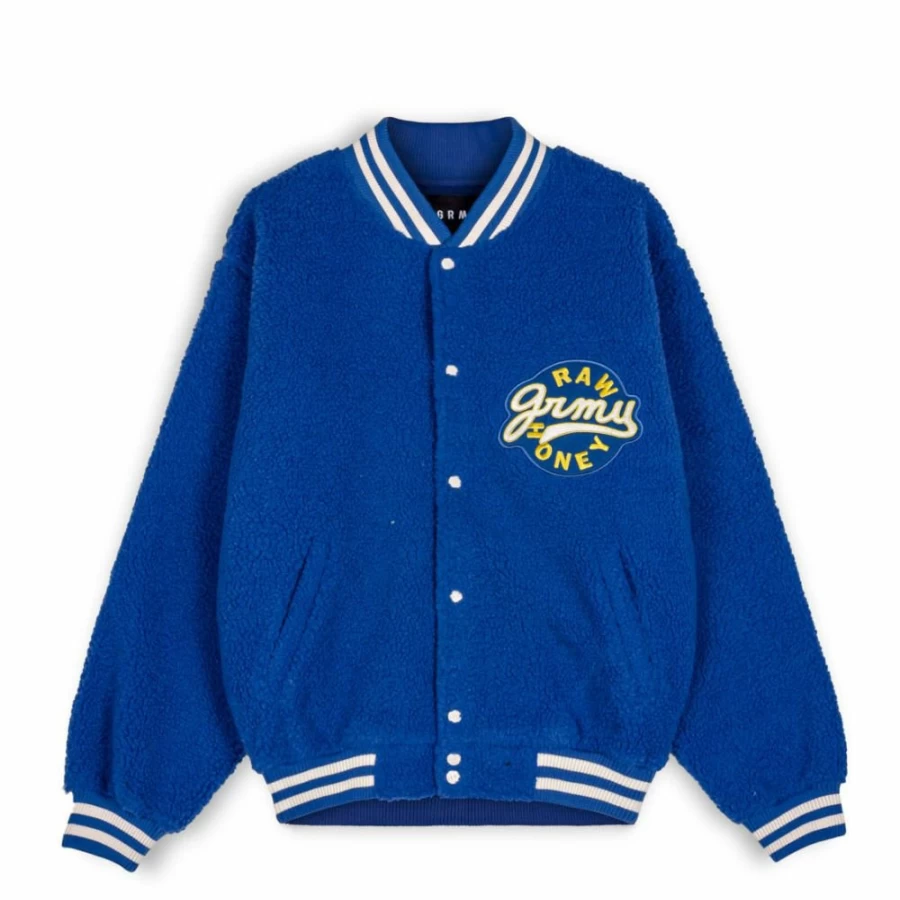 Grimey Hive Blue Sherpa Fleece Button-Up Sweatshirt | Cozy Fall Winter Pullover