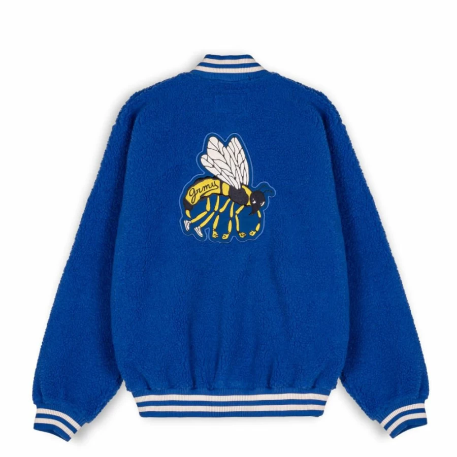 Grimey Hive Blue Sherpa Fleece Button-Up Sweatshirt | Cozy Fall Winter Pullover
