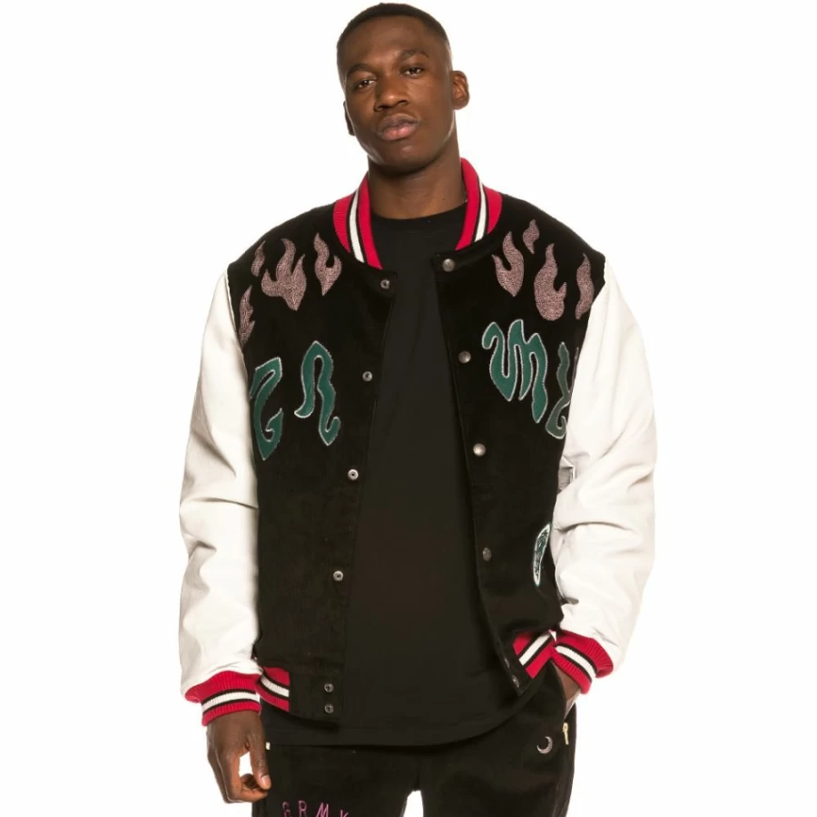 Grimey Black Corduroy Baseball Jacket FW20 Yoga Fire Vintage Style