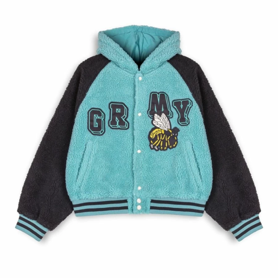 Grimey Hive Sherpa Hooded Sweatshirt for Women - Cozy Fleece Pullover with Button Detail Fall 2022