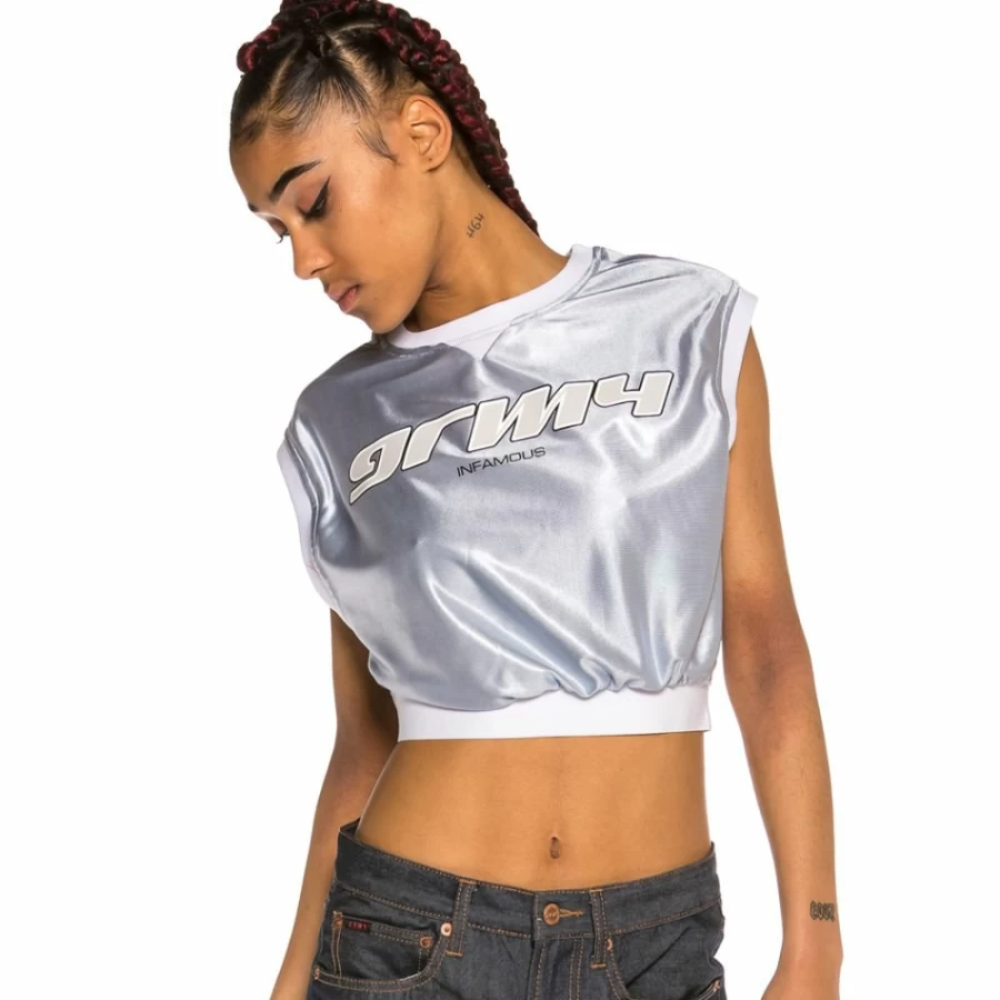 Grimey Acknowledge Girl Silver Crop Top | SS20 Fashion Trendy Women's T-Shirt