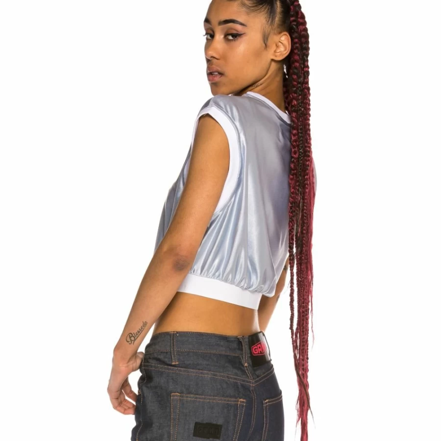 Grimey Acknowledge Girl Silver Crop Top | SS20 Fashion Trendy Women's T-Shirt