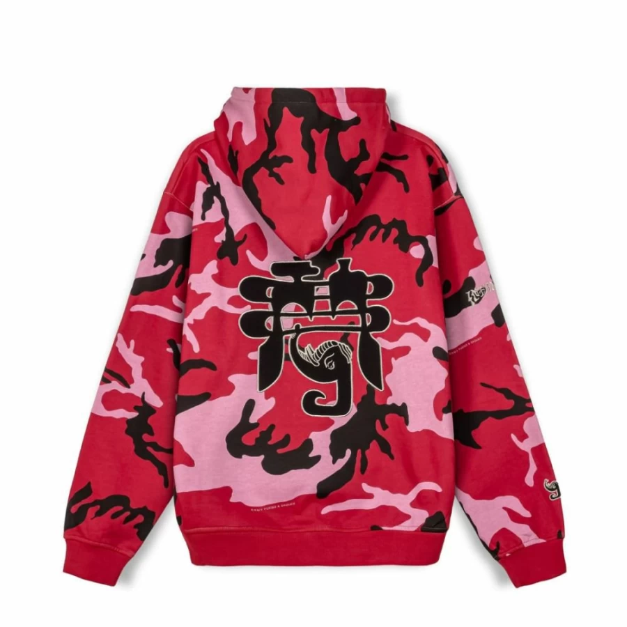 Grimey Vintage Tusker Temple All Over Print Hoodie - Red Hooded Sweatshirt for Men & Women FW23 Collection