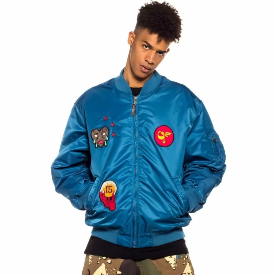 Grimey Glorified Blue Bomber Jacket for Men - Spring 2022 Casual Outerwear Coat