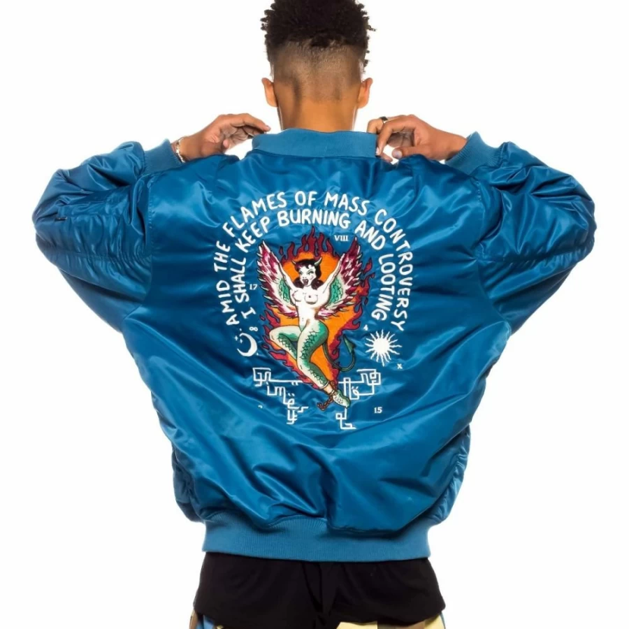 Grimey Glorified Blue Bomber Jacket for Men - Spring 2022 Casual Outerwear Coat