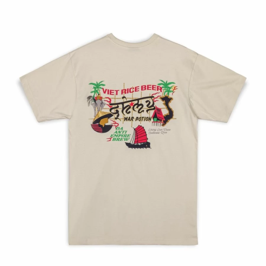 Grimey Viet Cong Beer Graphic T-Shirt - Cream Cotton Tee - Summer 2023 Collection