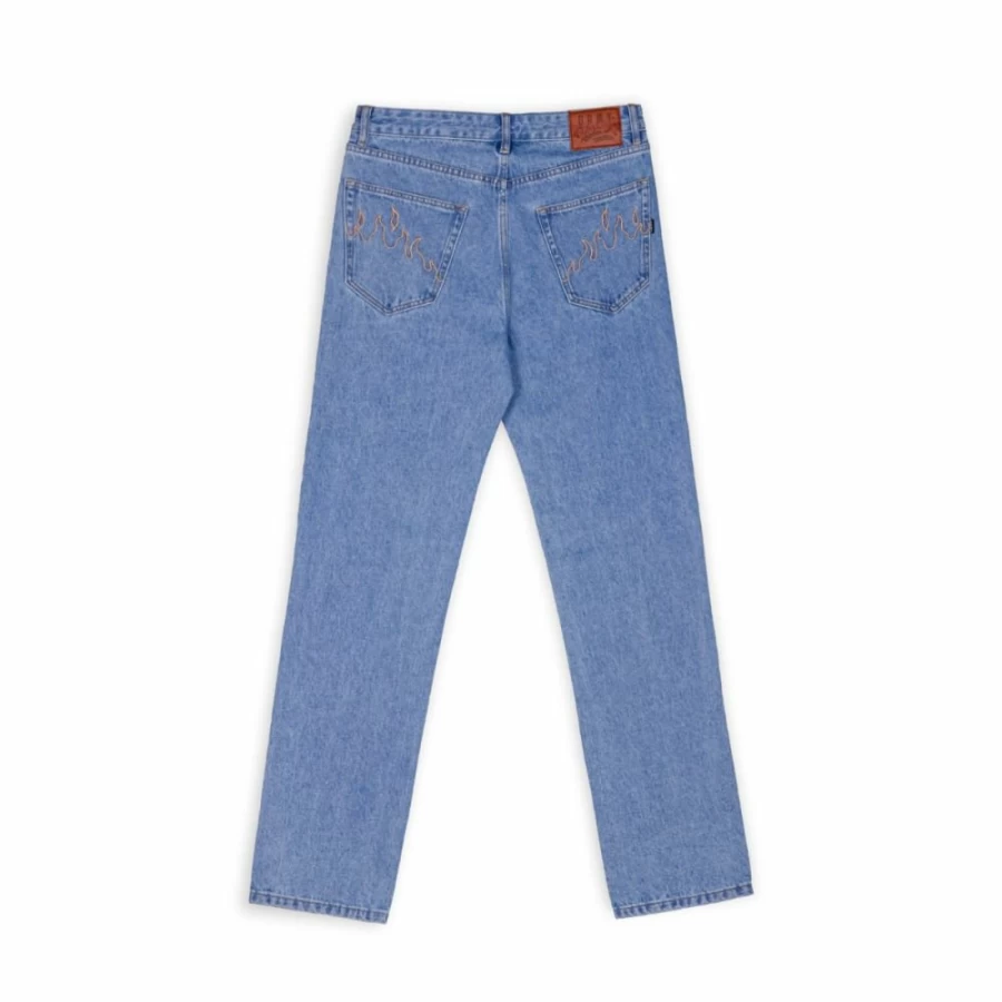 Grimey Snow Fox Washed Blue Winter Snow Pants for Men - L 22 Waterproof Cold Weather Trousers