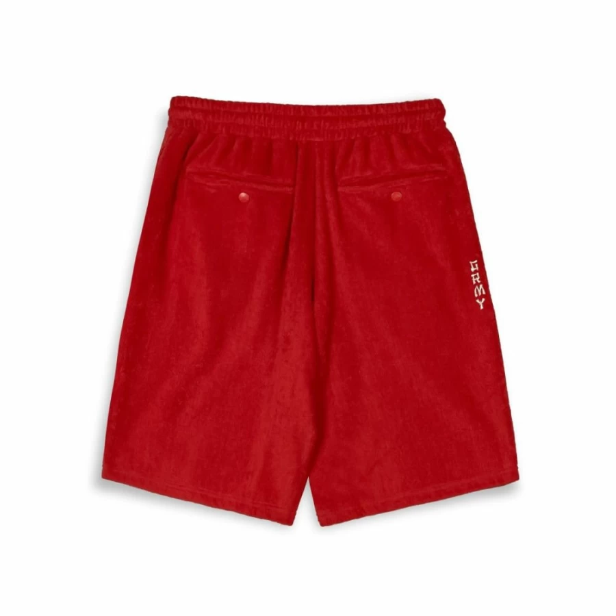 Grimey Lucky Dragon Terry Towelling Shorts - Red Cotton Casual Pantalon Corto for Men SS24