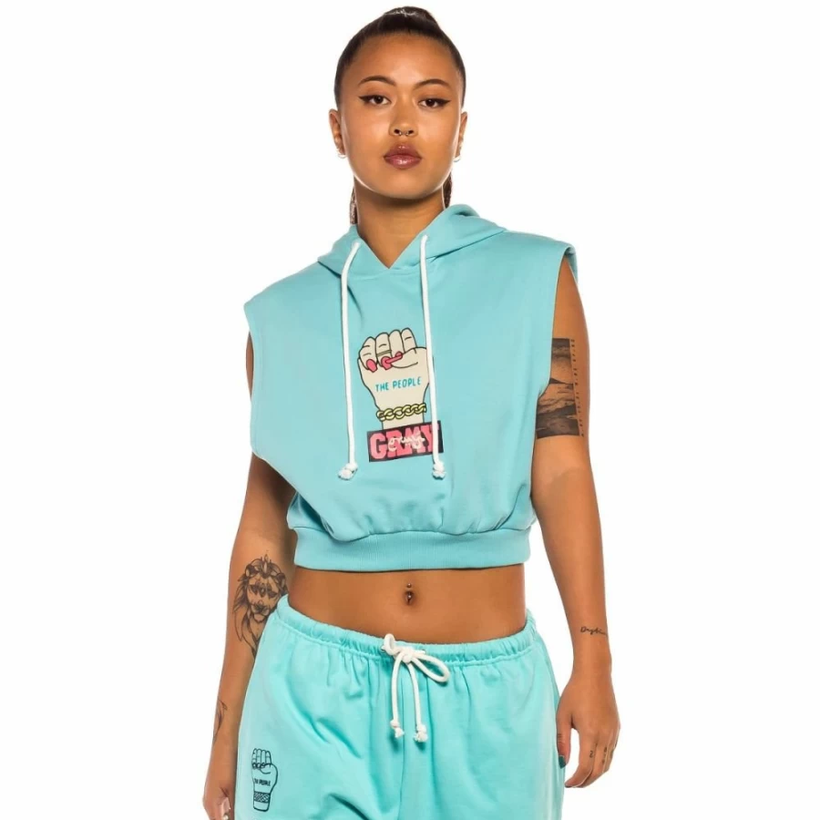 Grimey Blue Sleeveless Hoodie for Girls - Spring 2022 Casual Wear