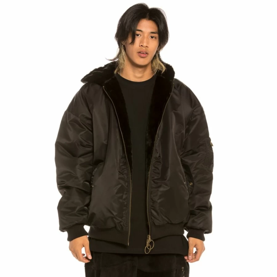 Grimey Bomber Jacket "Aged Rum" Faux Fur Lined - Black - Winter 2021 Collection