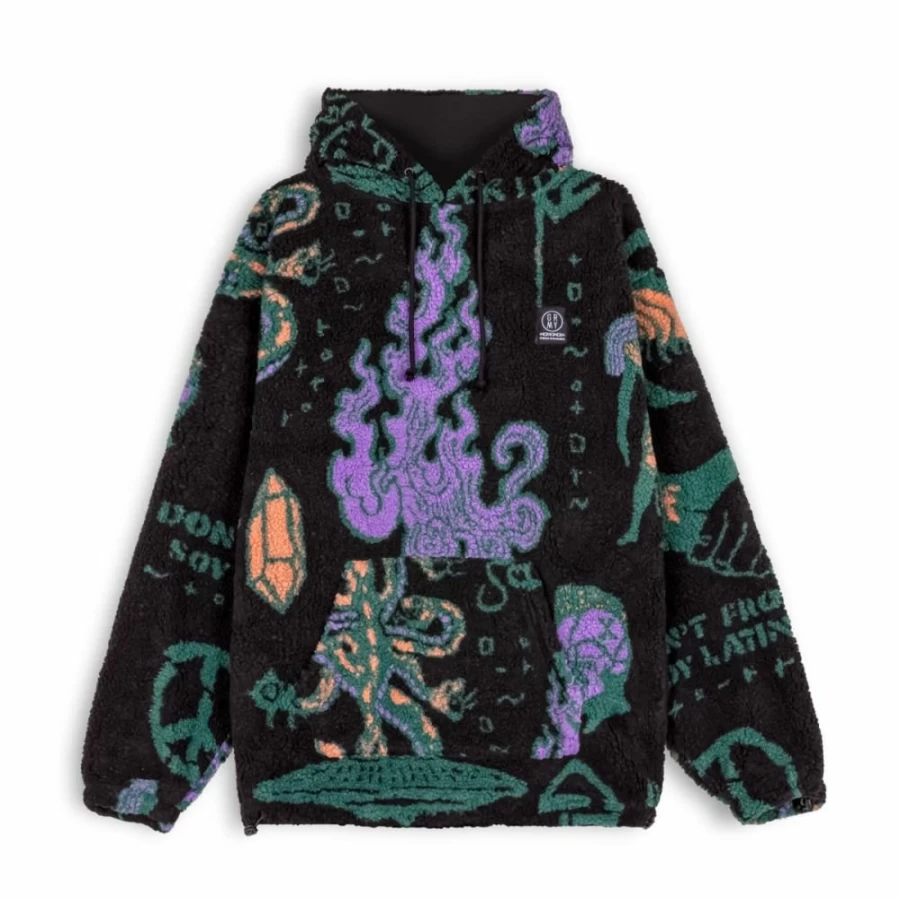 Grimey Lost Boys Sherpa Hoodie - Black Winter Sherpa Pullover for Men & Women