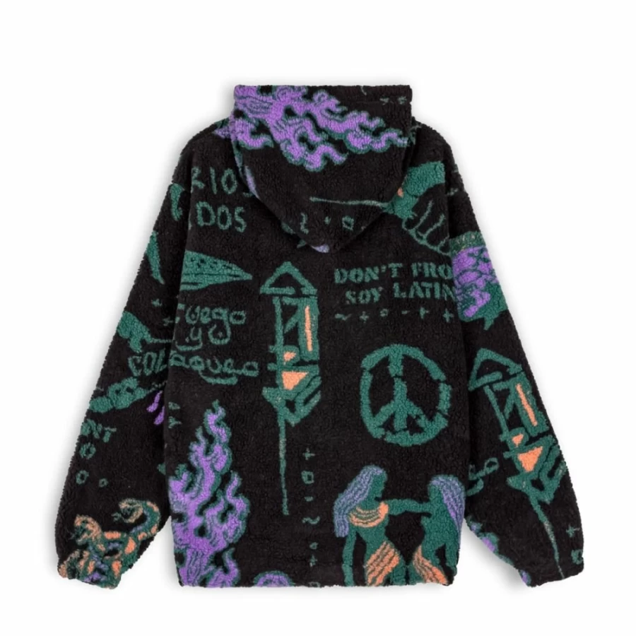 Grimey Lost Boys Sherpa Hoodie - Black Winter Sherpa Pullover for Men & Women