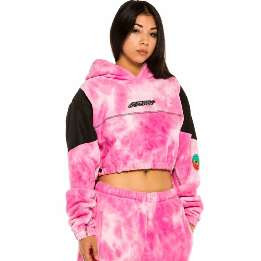 Grimey Space Lady Bleached Pink Polar Fleece Hoodie - Cozy Fall Winter Pullover
