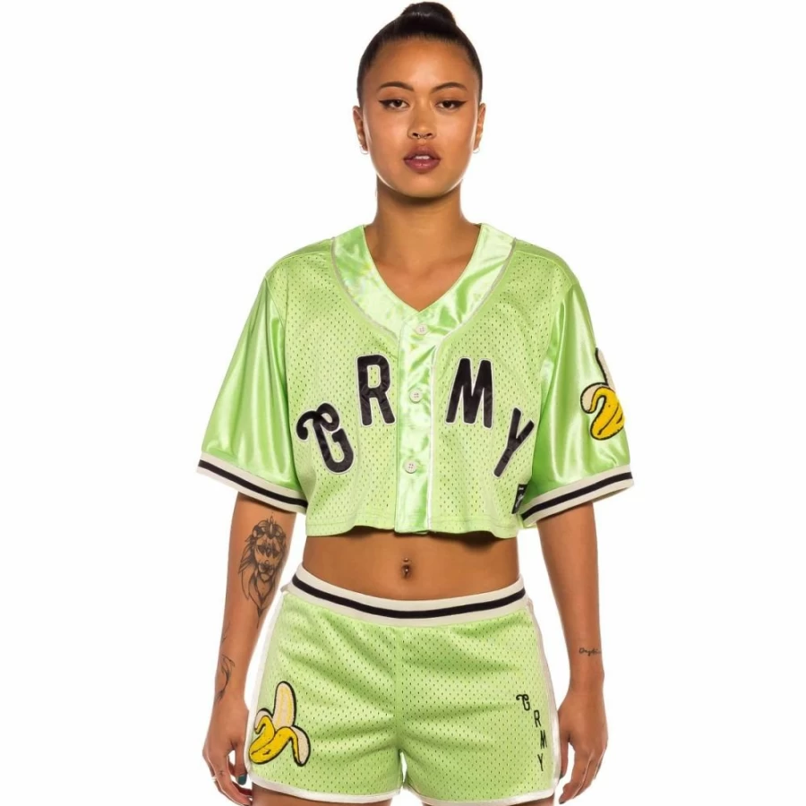 Grimey Jungle Punch Green Mesh Crop Baseball Jersey for Women - Spring 2022 Collection