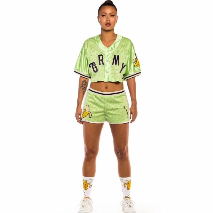 Grimey Jungle Punch Green Mesh Crop Baseball Jersey for Women - Spring 2022 Collection