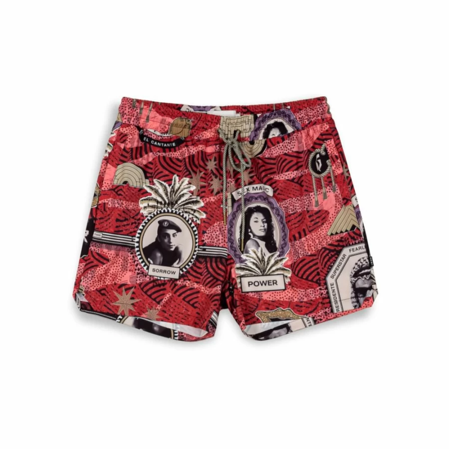 Grimey Supastar Red Swim Trunks for Men - Summer 2024 Collection - Comfortable Beach Shorts