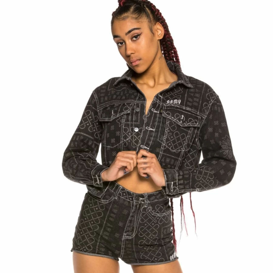 Grimey Black Denim Jacket for Women - Carnitas Girl Crop Style SS20 Fashion