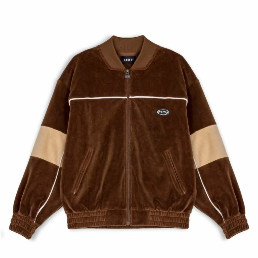 Grimey "Iam" Brown Velvet Track Jacket - Fall 2022 Collection - Stylish Men's Athletic Zip-Up