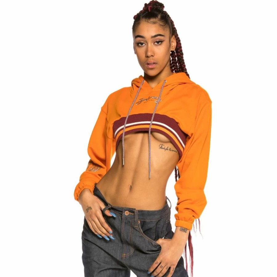 Grimey Acknowledge Girl Crop Hoodie SS20 in Orange | Streetwear Fashion