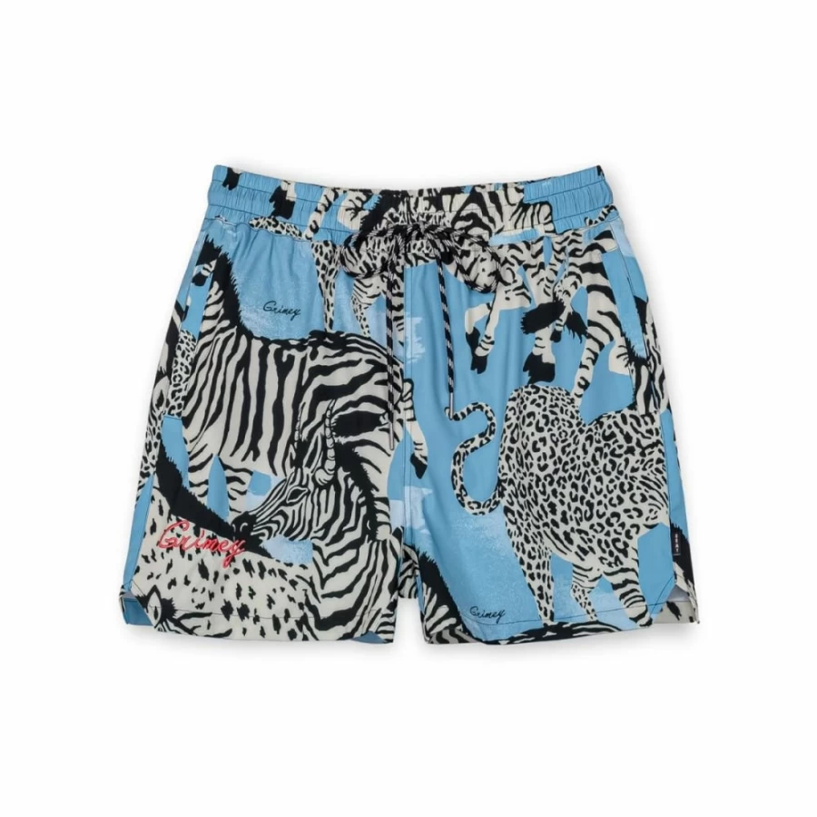 Grimey Animal Print Swim Trunks for Men - Blue Beach Shorts Summer 2023 Collection