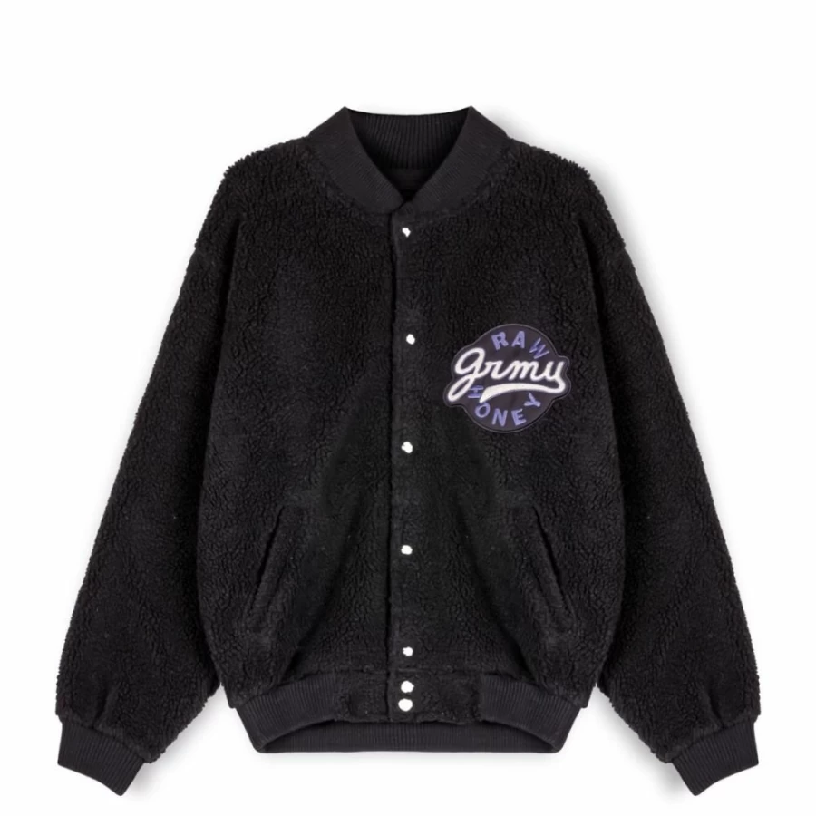 Grimey "Hive" Sherpa Button-Up Sweatshirt for Men - Black Hooded Fleece Jacket for Fall Winter