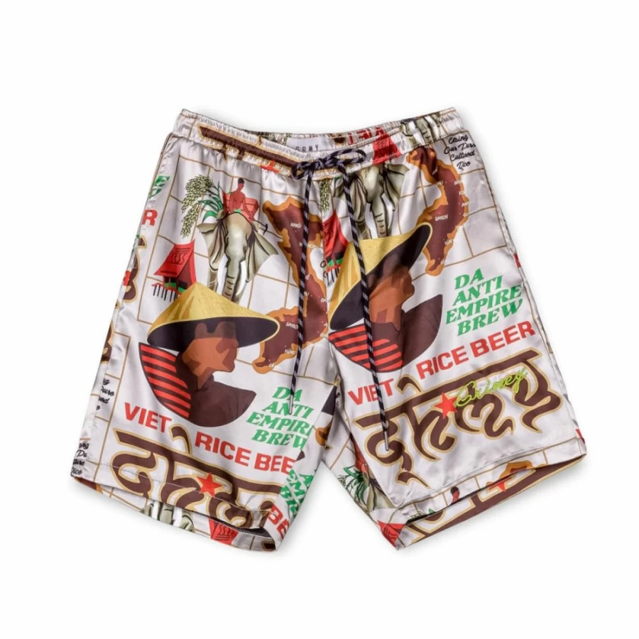 Grimey Satin Short - White - Summer 2023 - Vietnamese Inspired Beer Design