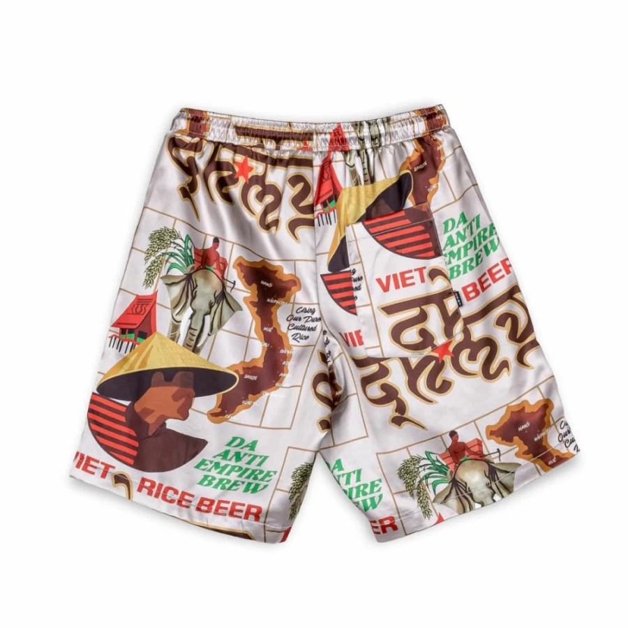 Grimey Satin Short - White - Summer 2023 - Vietnamese Inspired Beer Design
