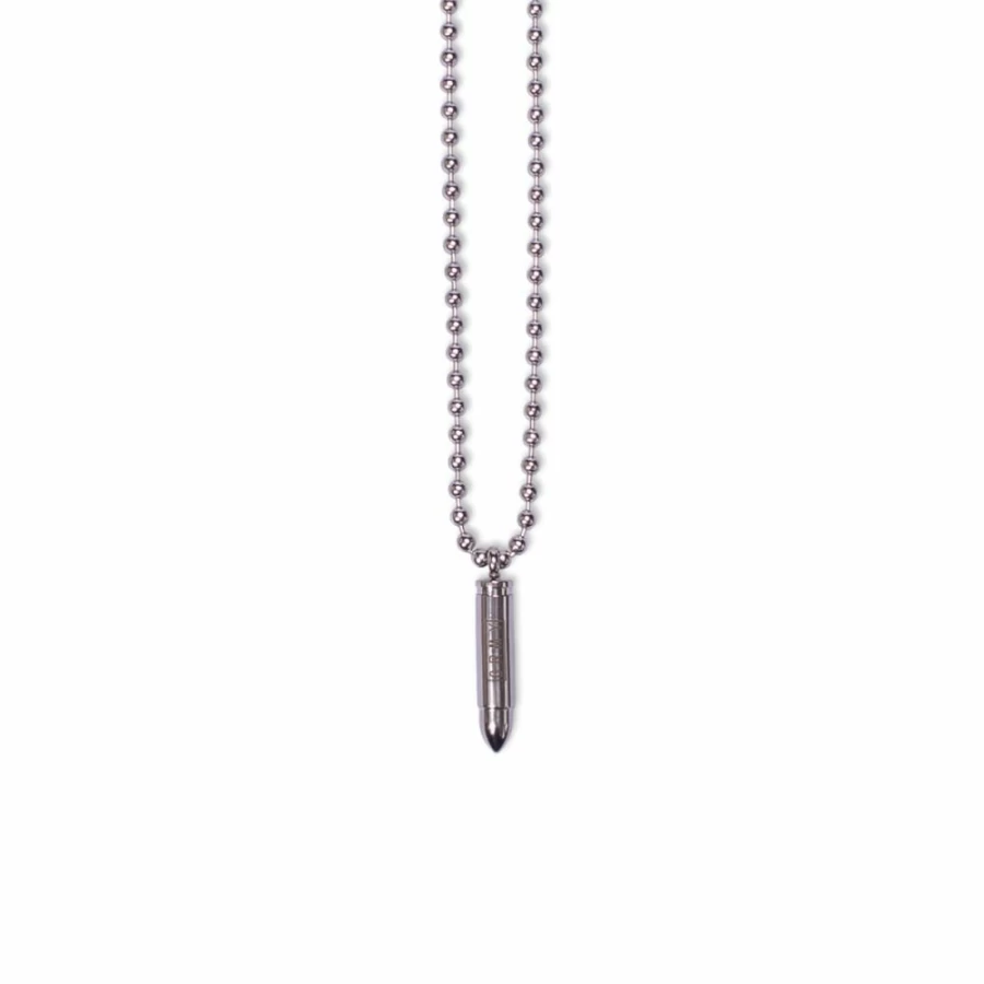 Grimey Silver Bullet Necklace - Sterling Silver Pendant - Trendy Gothic Jewelry for Men & Women