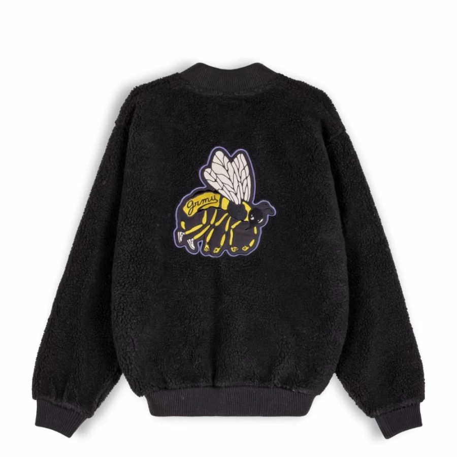 Grimey Hive Black Sherpa Button-Up Sweatshirt | Cozy Fall Winter Pullover