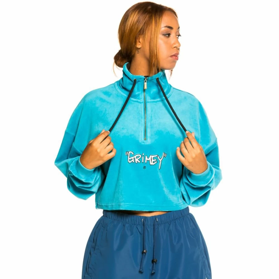 Grimey Martinica Gem Cutting Blue Crop Sweatshirt and Track Pant Set - Fall 2021 Collection