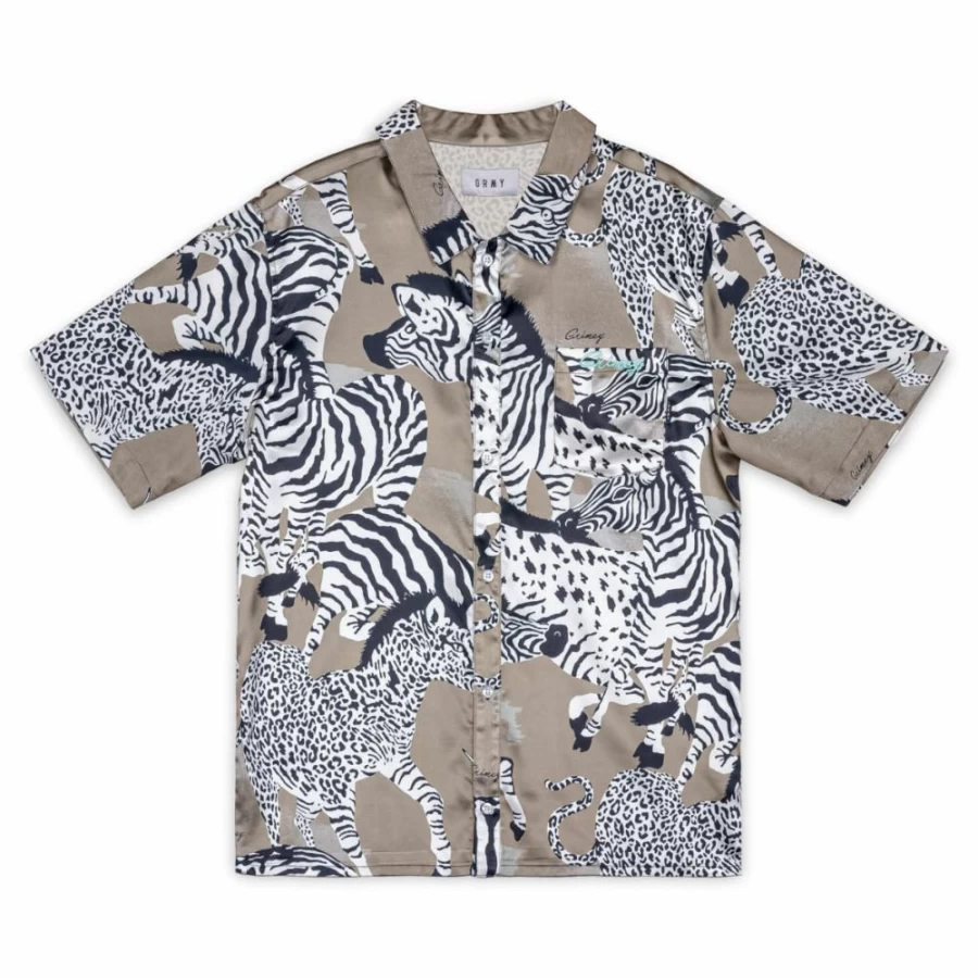 Grimey Animal Print Satin Button Up Shirt in Copper - Summer 2023 Fashion Trend