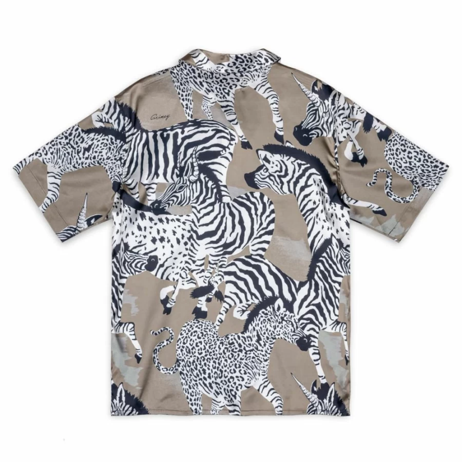 Grimey Animal Print Satin Button Up Shirt in Copper - Summer 2023 Fashion Trend