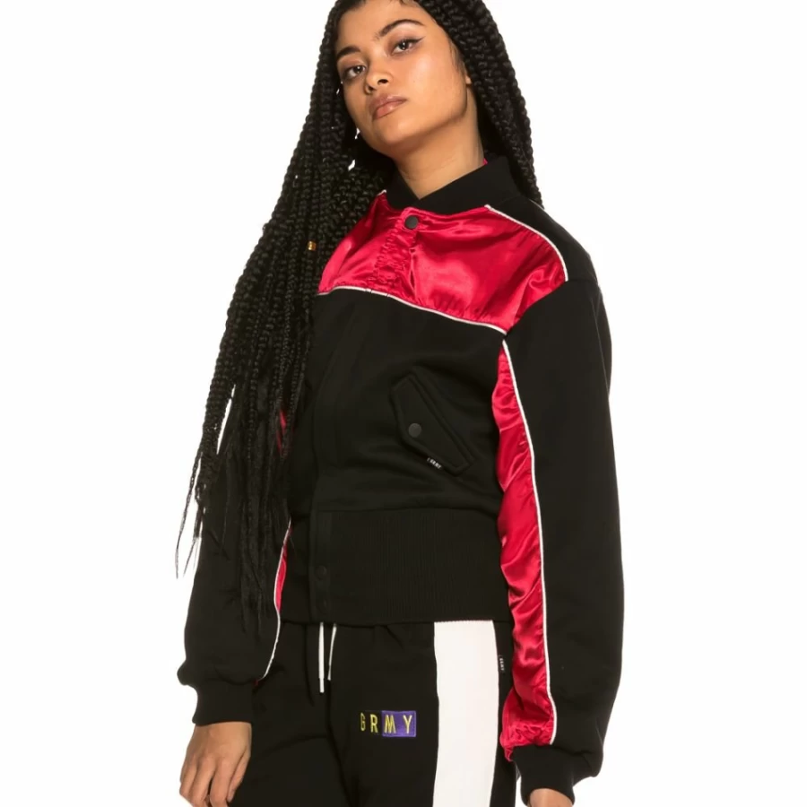 Grimey Black Bomber Jacket - Stylish Walking Trophy Design for SS19 Collection