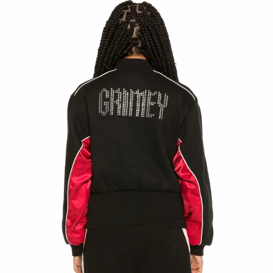 Grimey Black Bomber Jacket - Stylish Walking Trophy Design for SS19 Collection