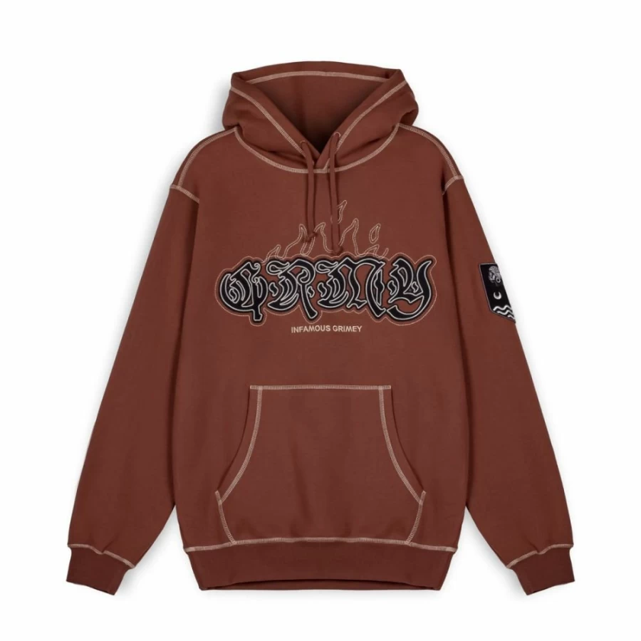 Grimey Fire Route Hoodie - Brown Cotton Pullover Sweatshirt for Men & Women | Spring 2023 Collection