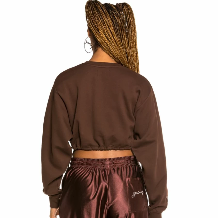 Grimey "The Loot" Brown Crop Crewneck Sweatshirt - Women's Streetwear Fashion