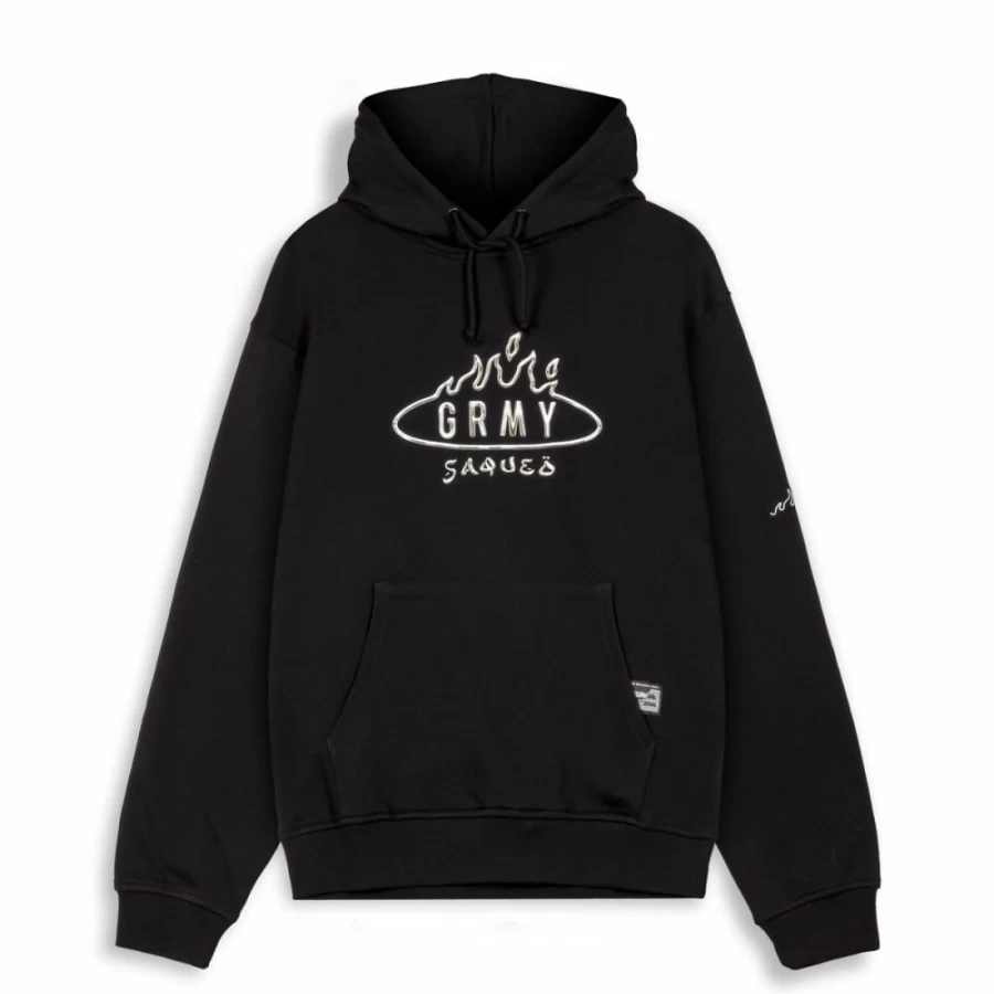 Grimey Vintage Burn In Flames Hoodie - Black Distressed Streetwear Pullover - SS24 Limited Edition